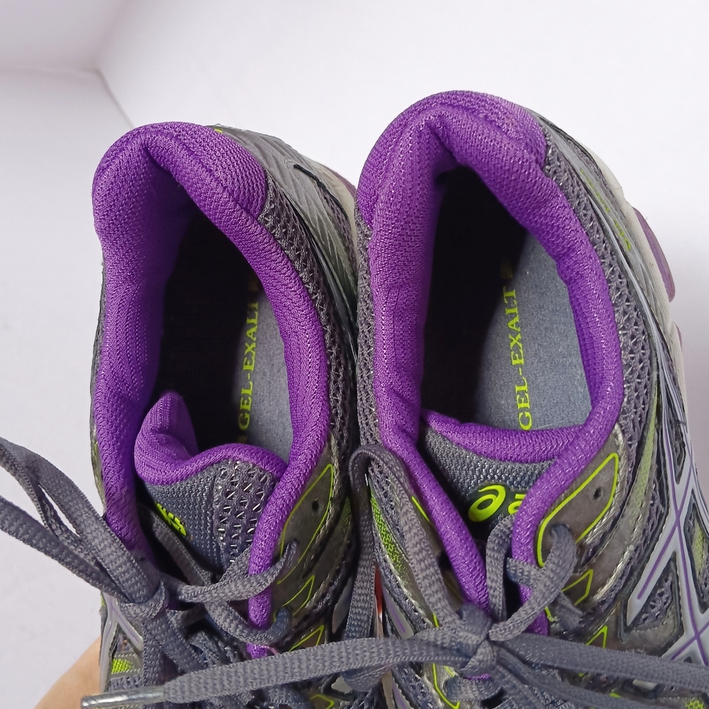 šš Asics Gel Exalt Sneakers Athletic Leather Shoes Purple Green Womens 9 Gray - Picture 8 of 12